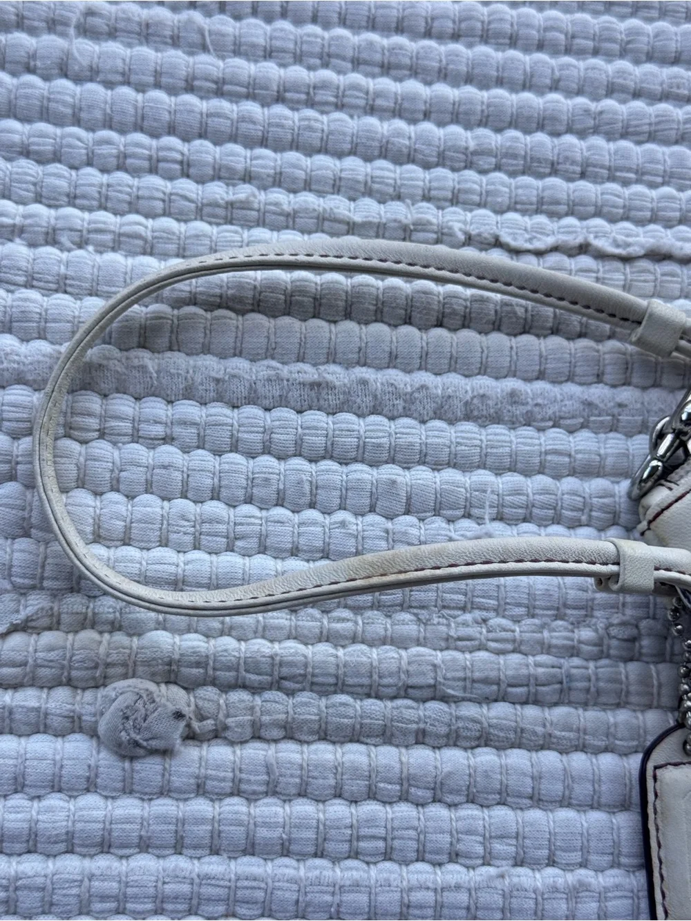 Coach Bone White Leather Wristlet Pouch Silver Hardware Zip Clutch